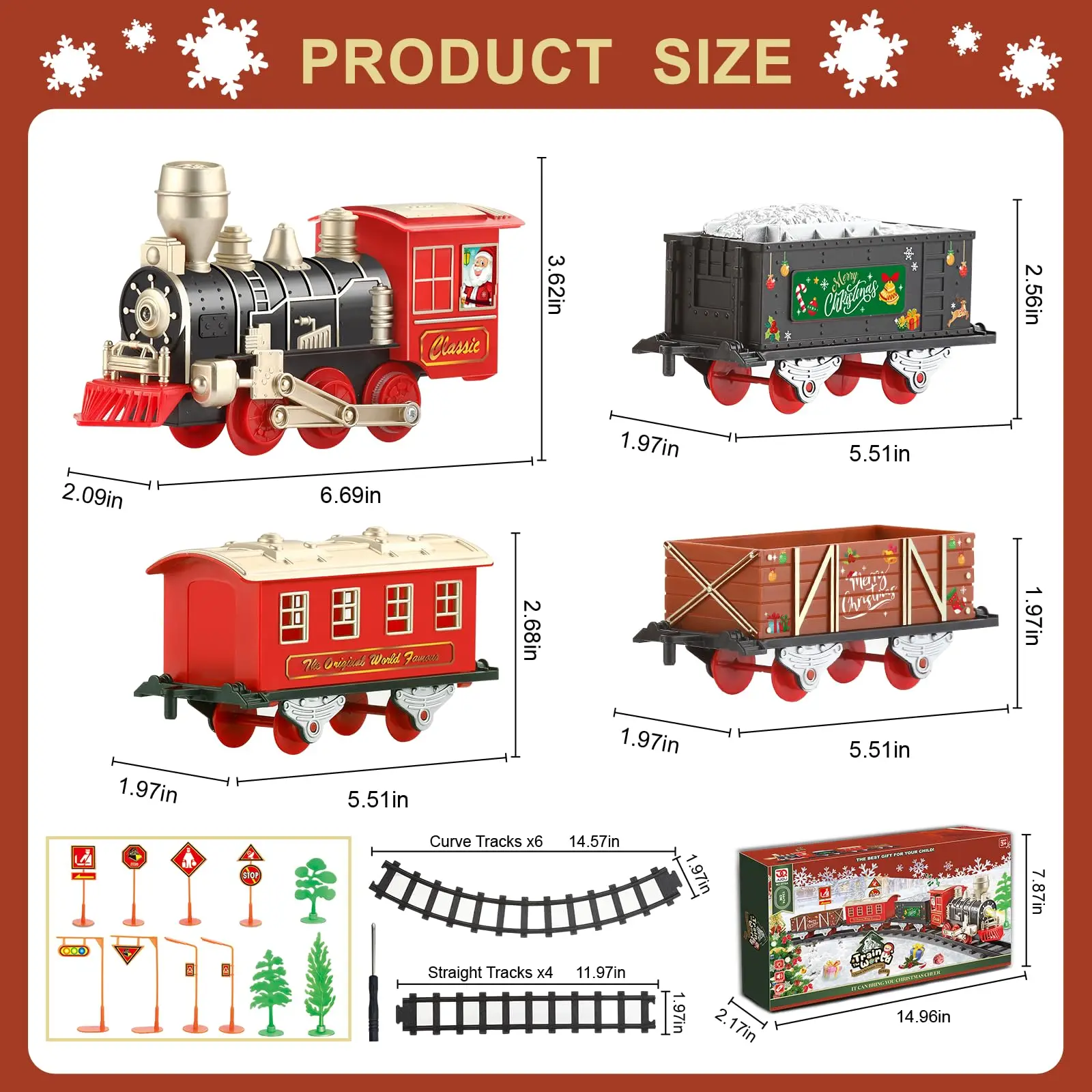 Train Set, Christmas Train Set for Around The Tree w/Lights & Xmas Sounds, Christmas Tree Train Toys, Electric Toy Train Set for