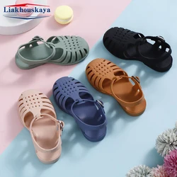 Sandalias de playa para niños, zapatos antideslizantes suaves de gelatina de caramelo, zapatillas romanas informales, talla 22-35