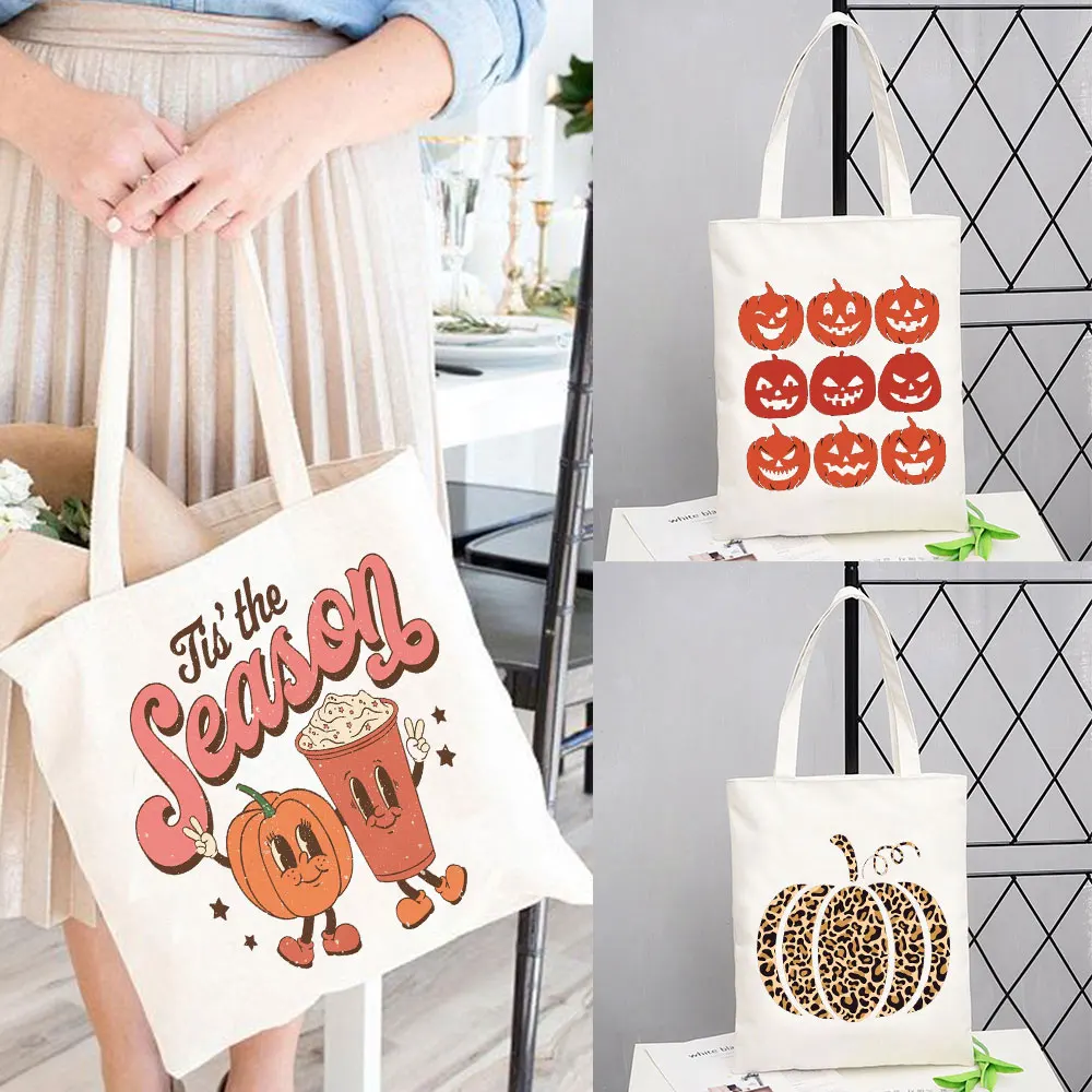 It\'s The Most Wonderful Time of The Year Halloween Tote Bag Halloween Pumpkin Spooky Shopper Shopping Bag Totes supermarket bag