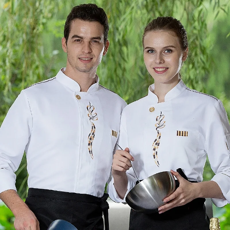 Abrigo de Chef de manga larga para hombre y mujer, uniforme de restaurante, chaqueta de cocinero, ropa de cocina, ropa de camarero de panadero