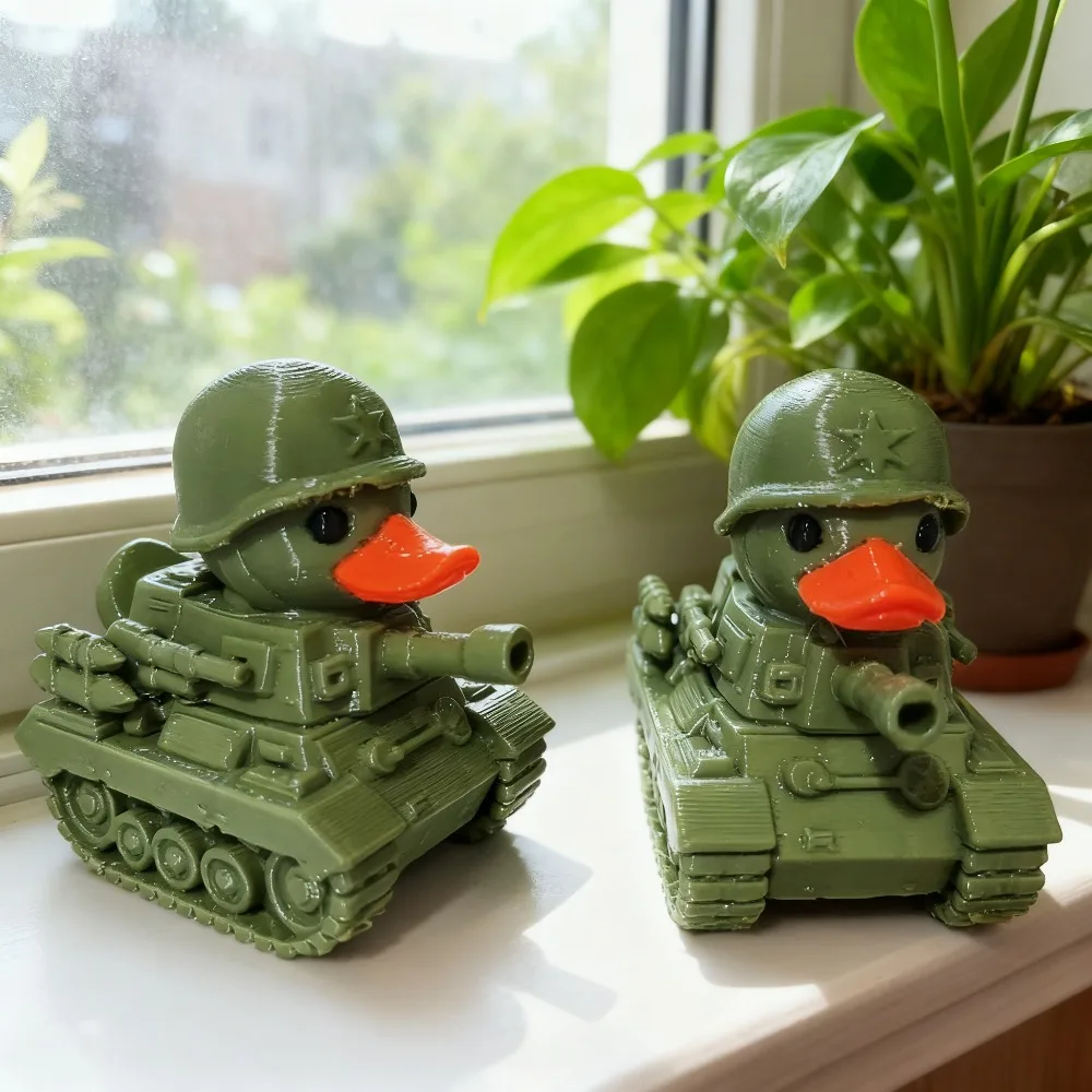 Kreative Tank-Enten-Figuren-Ornament, Soldat-Panzer-Enten-Skulptur, niedliche grillige Militär-Enten-Dekoration, humorvolle Accessoires für Militärfans, Heim-Desktop-Dekoration, Badezimmer, Büro,