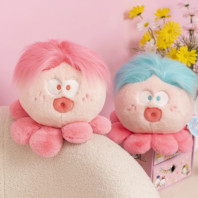 Peluches de pulpo de pelo esponjoso para niños, de 22cm muñeca de peluche suave, labios rojos feos, Animal de peluche, almohada de dormir apaciguar para bebés, regalos de decoración