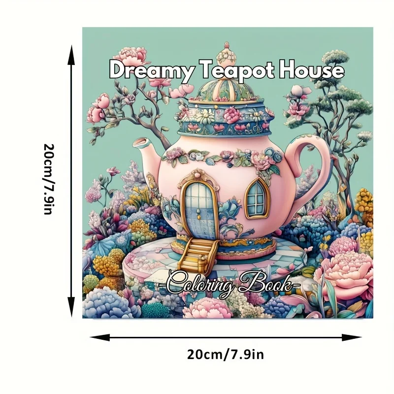 28 Pages Dreamy Teapot House Coloring Book for Adult, Birthday Party Gift, Drawing Supplies, Christmas, Thanksgiving, Halloween