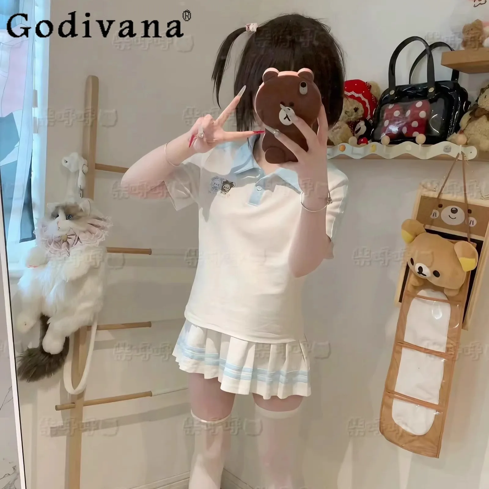 

Original Soft Girls Kawaii Jk Uniform Summer New 2025 Women's Japanese Lolita Embroidered Short-sleeved Top + Skirt 2-piece Set