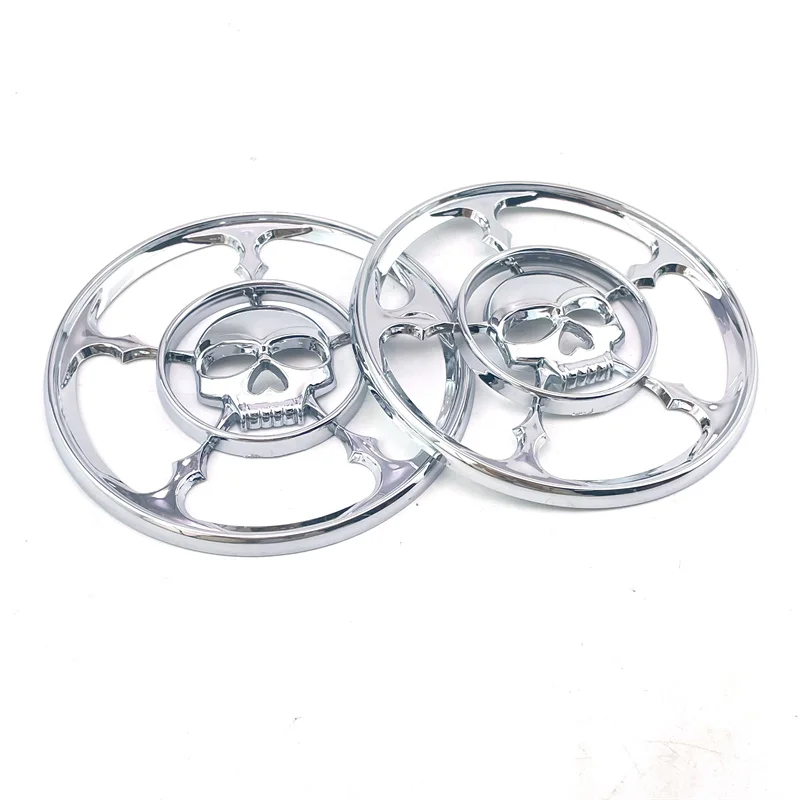 

1 Pair Skull Speaker Trim Grill Cover For Harley Touring Electra Street Glide 1996-2010 2011 2012 2013 Motor Stereo Cover Chrome