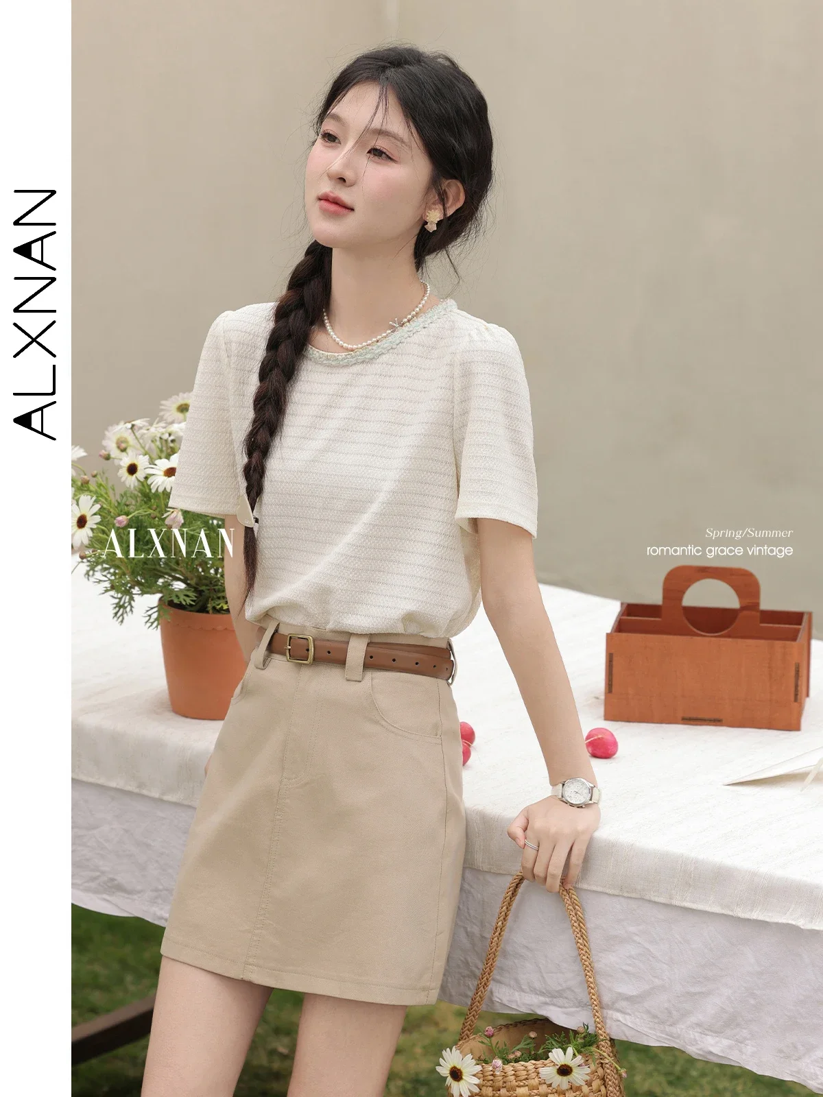 ALXNAN Plus Size Women's T-shirt Elegant Puff Sleeve T-shirt Casual Knitted Fabric Loose-fit Short Sleeve Tops Ladies New D09651