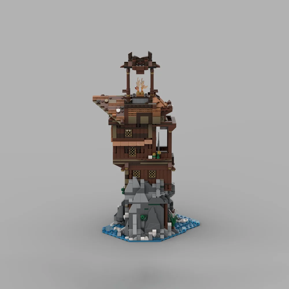 MOC Street View Viking Vuurtoren rotsachtige outcrop in de zee DIY creatieve Retro kind Speelgoed Verjaardagscadeau bouwstenen 23143