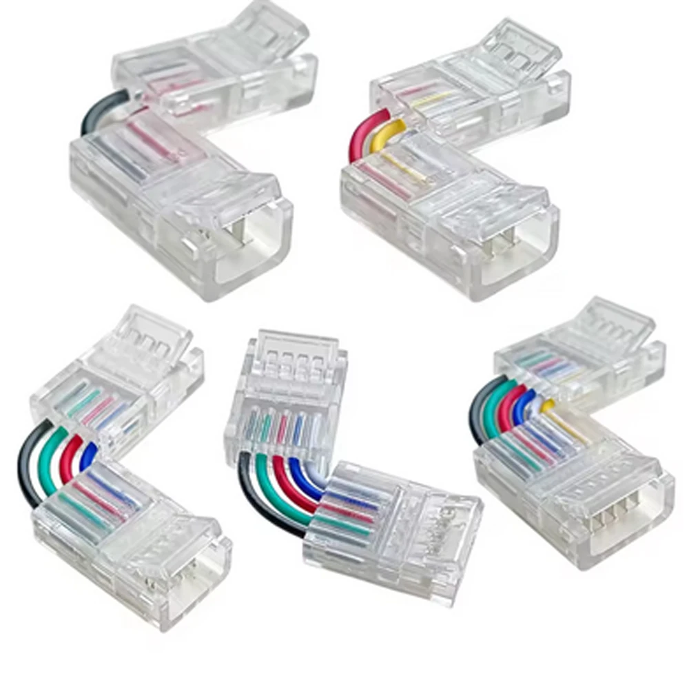 2/3/4/5/6PIN LED Strip Solderless Connector Transparent L Shape Cover Connect For WS2812 WS2815 COB Strip Light 8/10/12mm Width