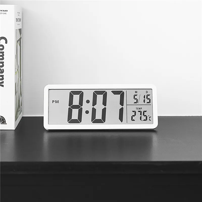 Digital LCD Wall Clock Multi-function Temperature Date Time Display Tabletop Electric Clock 12/24H System for Bedroom Home Decor