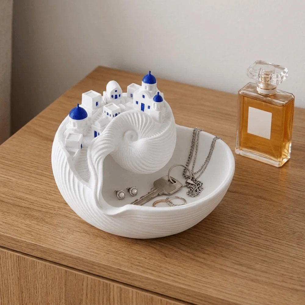 Unique 3D Printed Coastal Style Key Tray Decorative Plastic Trinket Tray Conch Shell Shape Key Jewelry Organizer Jewelry