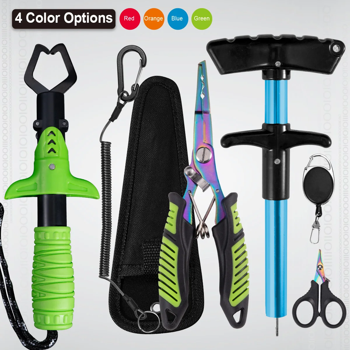 مجموعة أدوات صيد مكونة من 7 قطع، كماشة صيد احترافية طويلة الأنف، مقص قطع خط مضفر مقاوم للمياه المالحة