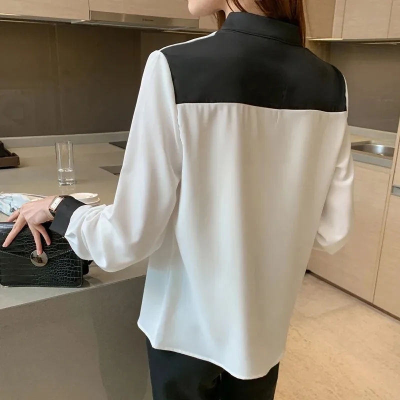 Spring Casual V-neck Women\'s Blouse Autumn Office Lady Long Sleeve Chiffon Shirts Fashion Korean Style Tops New