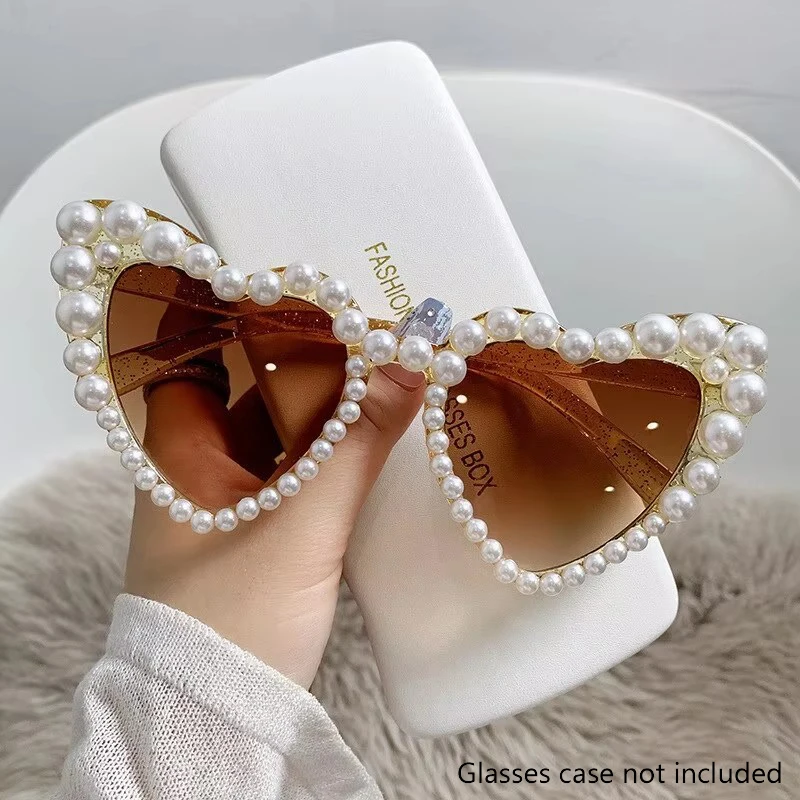 New In Luxury Fine Shimmering Love Pearl Sun Glasses Women Heart Glasses Casual Bling Sunglasses Lentes De Sol Mujer