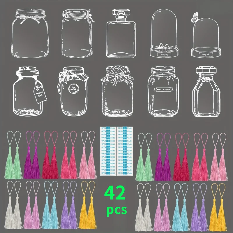 42 قطعة مجموعة صنع الإشارات المرجعية الإشارات المرجعية زهرة شفافة اليدوية زهرة مجففة لتقوم بها بنفسك المرجعية مع زجاجة وفيرة الإشارات المرجعية شرابات