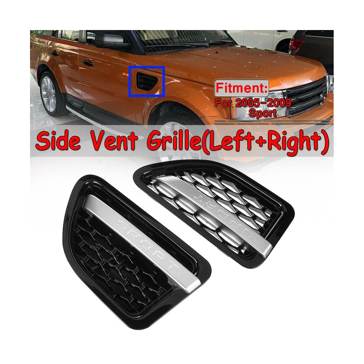 

1Pair Front Side Fender Air Vent Grille Chrome for Land Rover Range Rover Sport 2005-2009 Mesh Vent Air Flow Intake