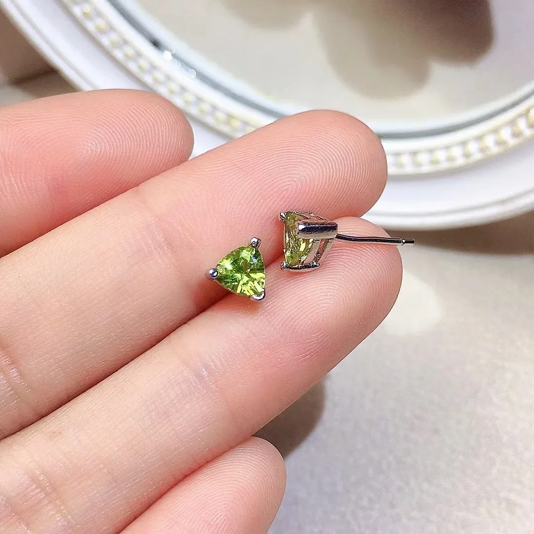 Simple Silver Triangle Earrings for Daily Wear 5mm VVS Grade Natural Peridot Earrings Solid 925 Silver Peridot Stud Earrings