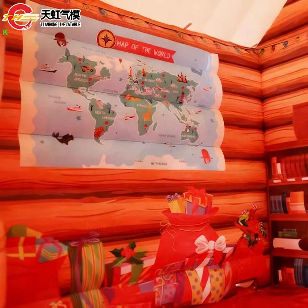 Maison de noël gonflable 4x4m, avec arbre de noël, nouveau Design, tente de grotte de père noël avec souffleur, livraison rapide