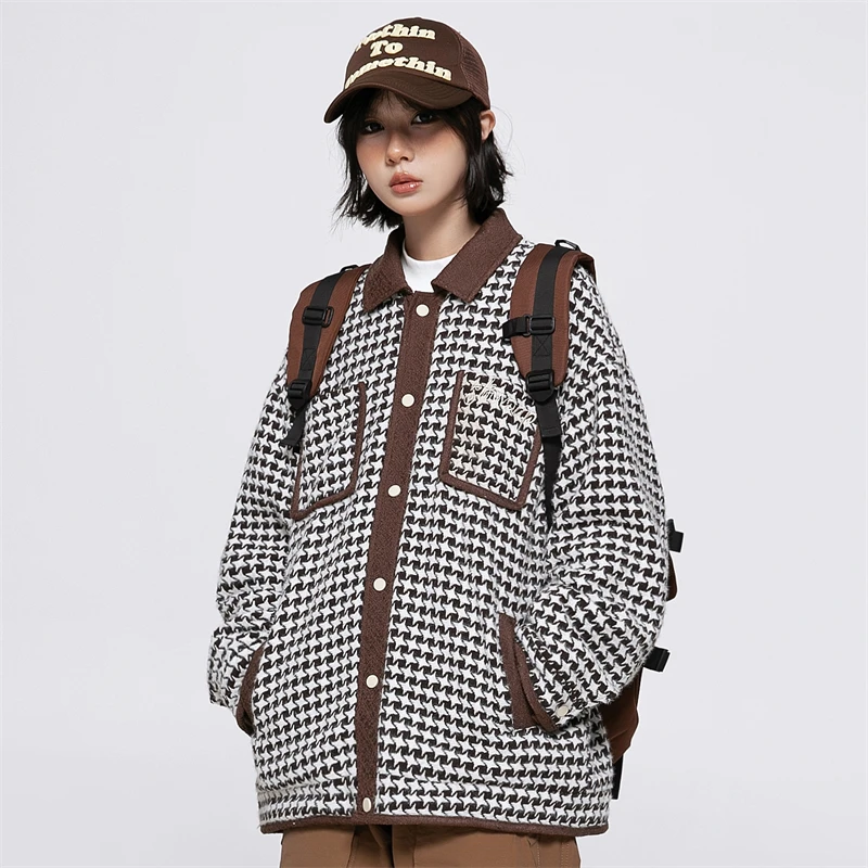 Harajuku Fashion Women\'s Plaid Jackets for Women Clothing 2023 New in External Arrivals 90s Clothes Vintage Aviator Jacket Woman