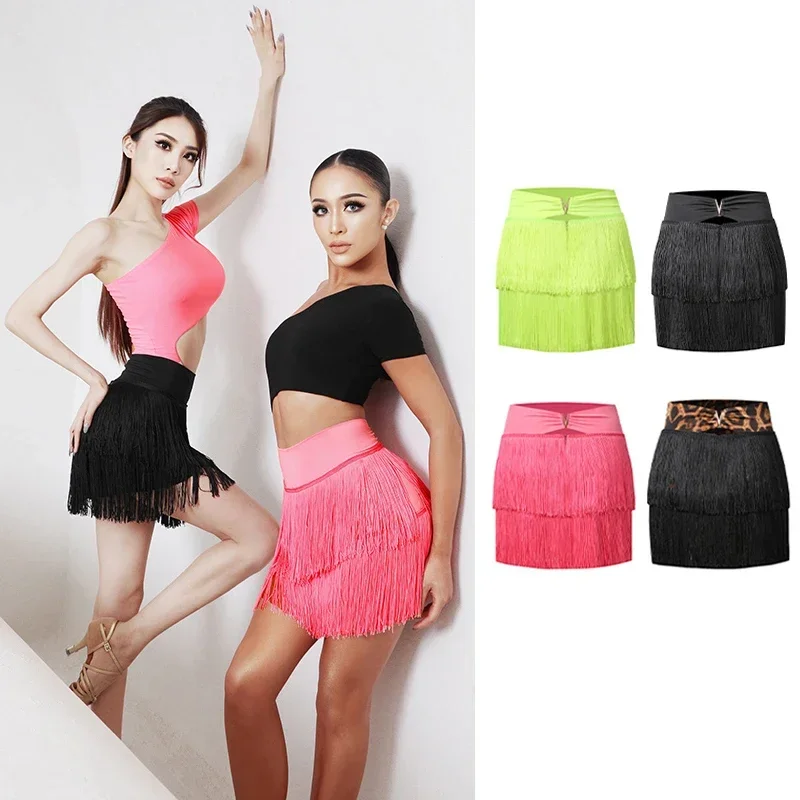 Skirt Cha Cha Samba Rumba Dance Costume Sexy Latin Dance Skirt Women Double Tassels Adult Latin Practice Clothes Fringe