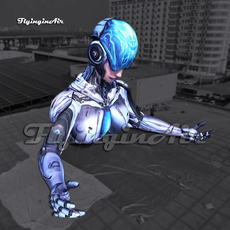 10m Giant Inflatable Future Intelligent Female Robot Sci-Fi Cyborg Bust for Concert Stage Decoration