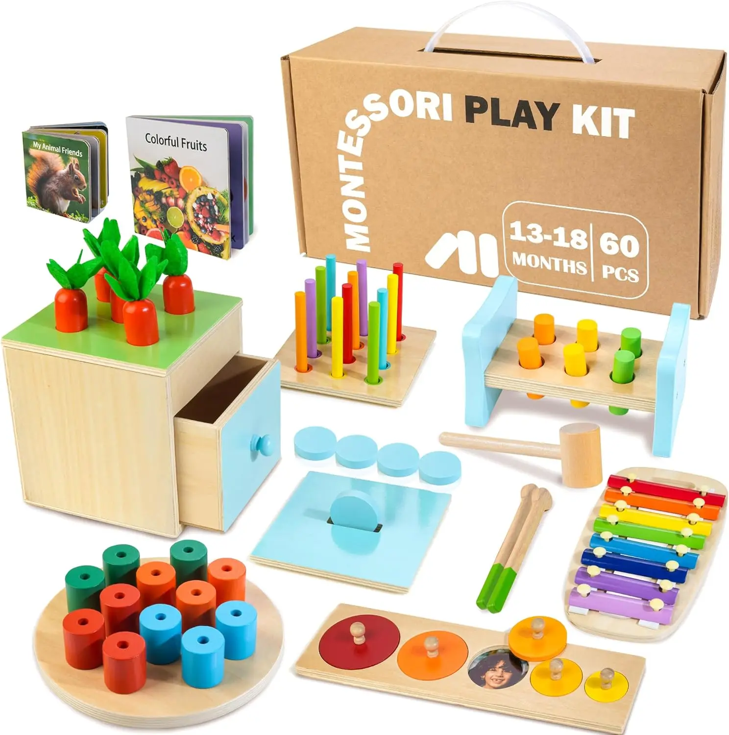 Montessori Toys for 1+ Year Old, 9 in 1 Learning Educational Toys for Toddler with Educational Box, Shape Puzzle and More