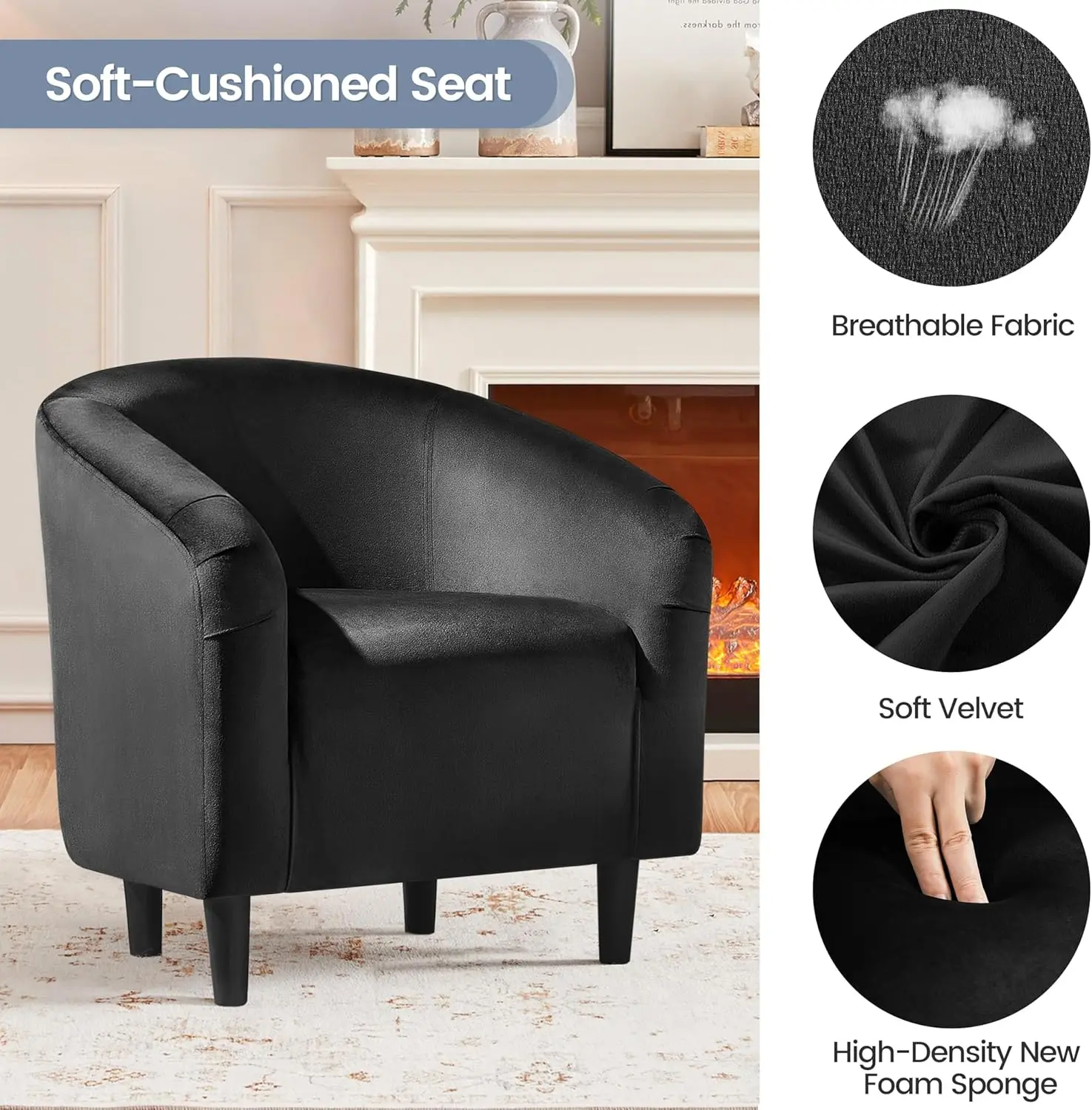 Chair, Modern Accent Chair Comfy Velvet Armchair Club Sofa Chair Vanity Chair for Living Room