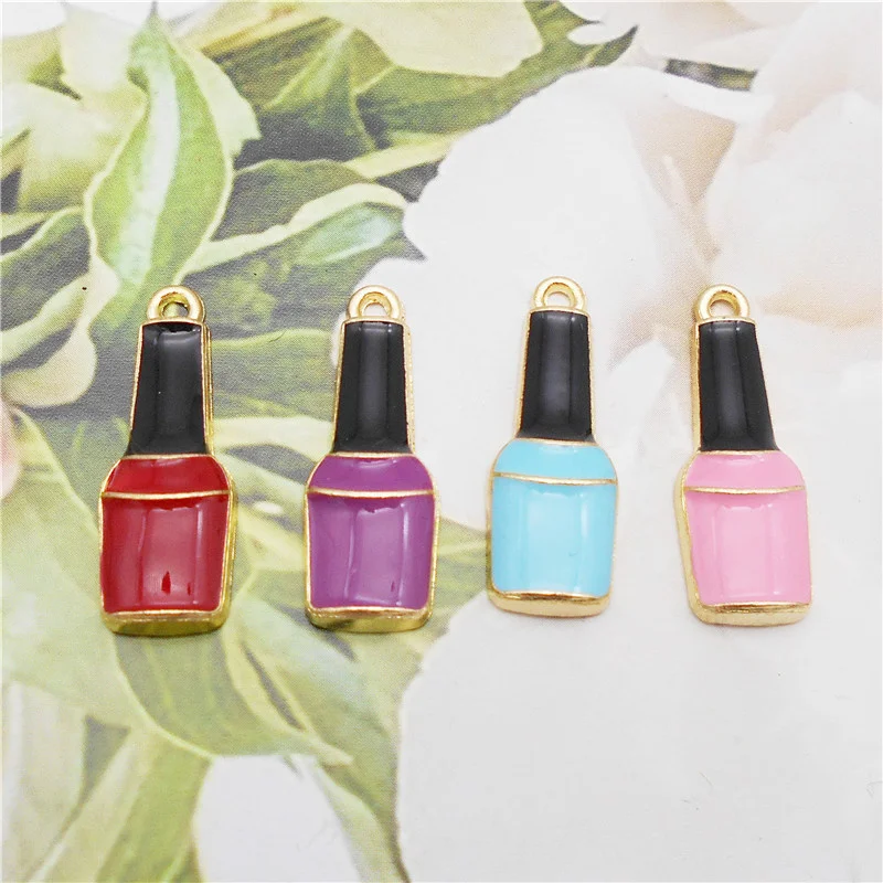 Julie Wang 8PCS Enamel Nail Polish Bottle Charms Alloy Simulation Perfume Bottle Pendant Bracelet Jewelry Making Accessory