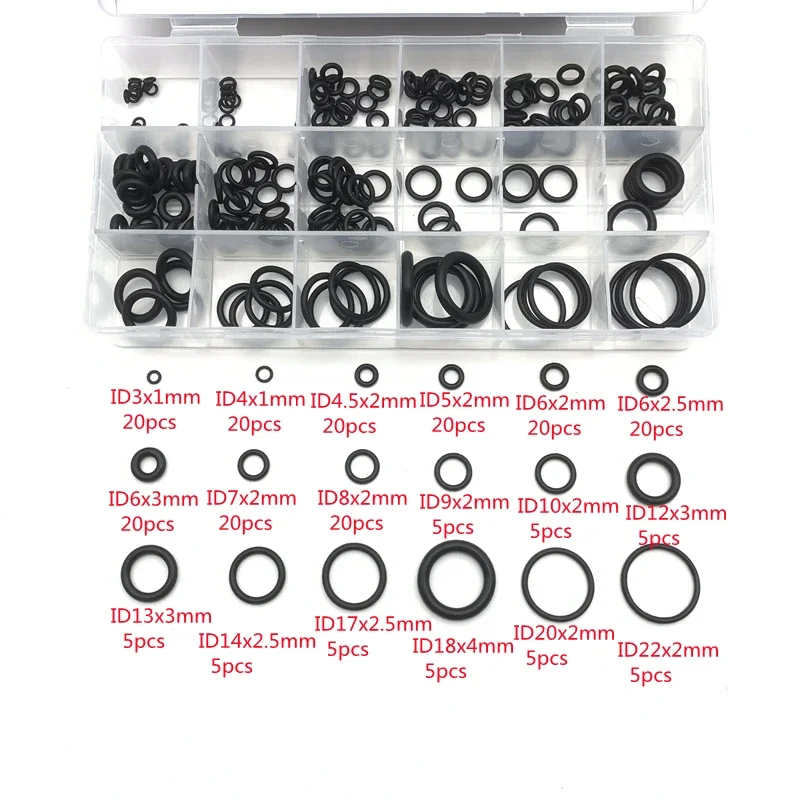 225pcs Rubber O Ring Oil Resistance O-Ring Washer Gasket Seals Watertightness Assortment Different Size With Plastic Box Kit Set