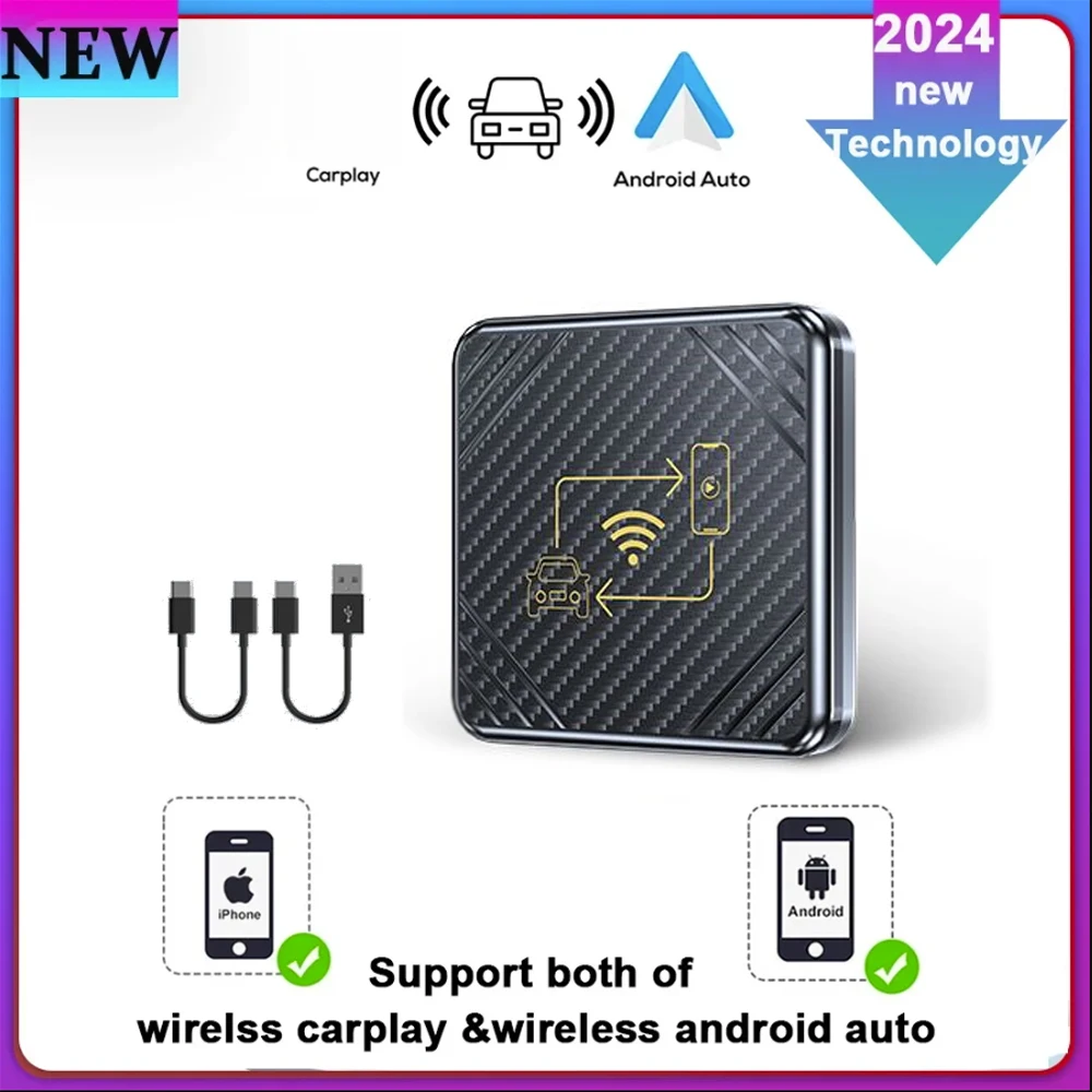 Mini Box Wireless Carplay&Android Auto Box 2in1 Wired to Wireless Dongle Automatic Connect Adapter Bluetooth 5.0 USB Type C