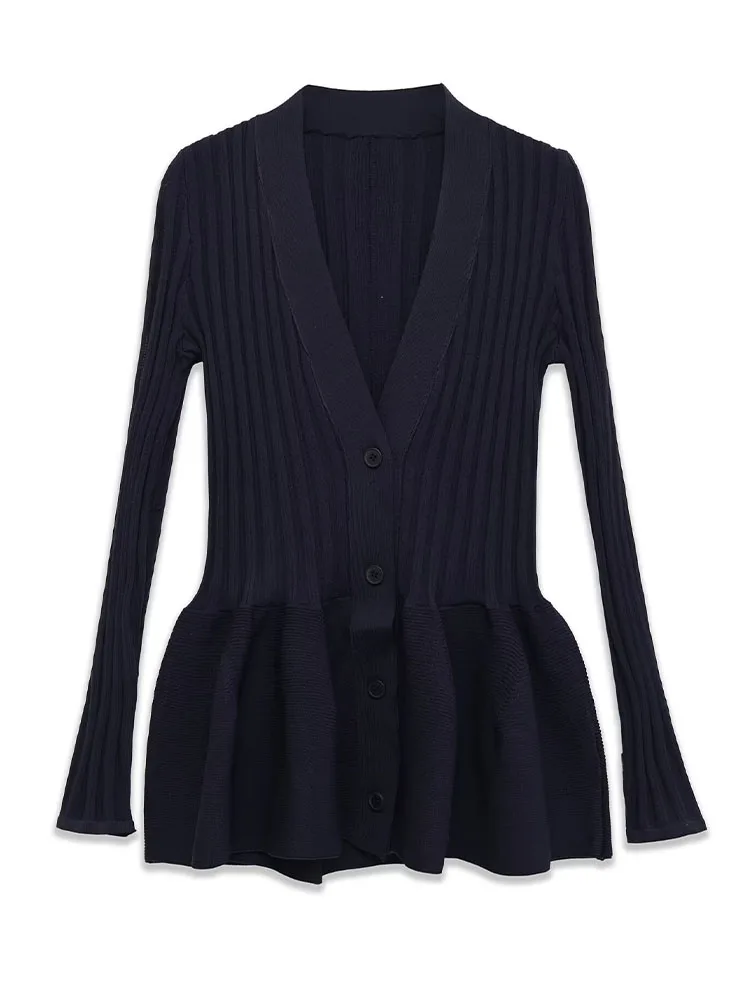 

HH Women 2026 Spring New Fashion Versatile Bud Blue Knitted Mini Dress Female V-neck Slimming Single-Breasted Long-Sleeved Dress