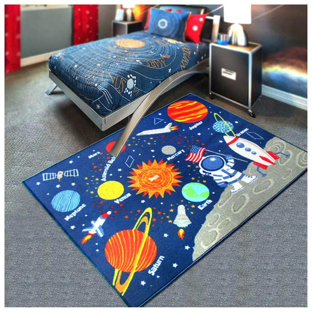 Solar System Carpet Outer Space Rug Play Area Rugs for Kid Boys Bedroom Classroom Living Room Dorm Outdoor Decorative Runner Mat