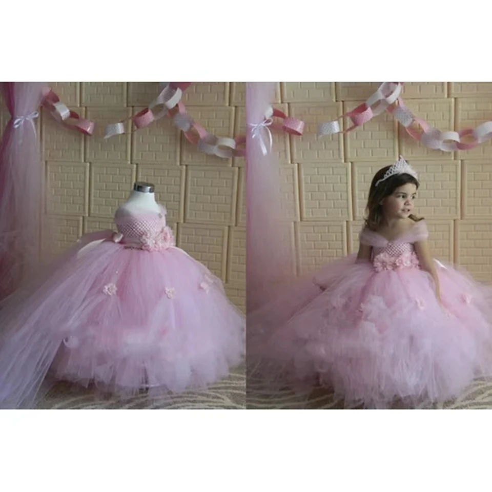 Flower Girl Princess Dress Kid Party Pageant Wedding damigella d\'onore Tutu abiti rosa lavanda bambini vestito per ragazze