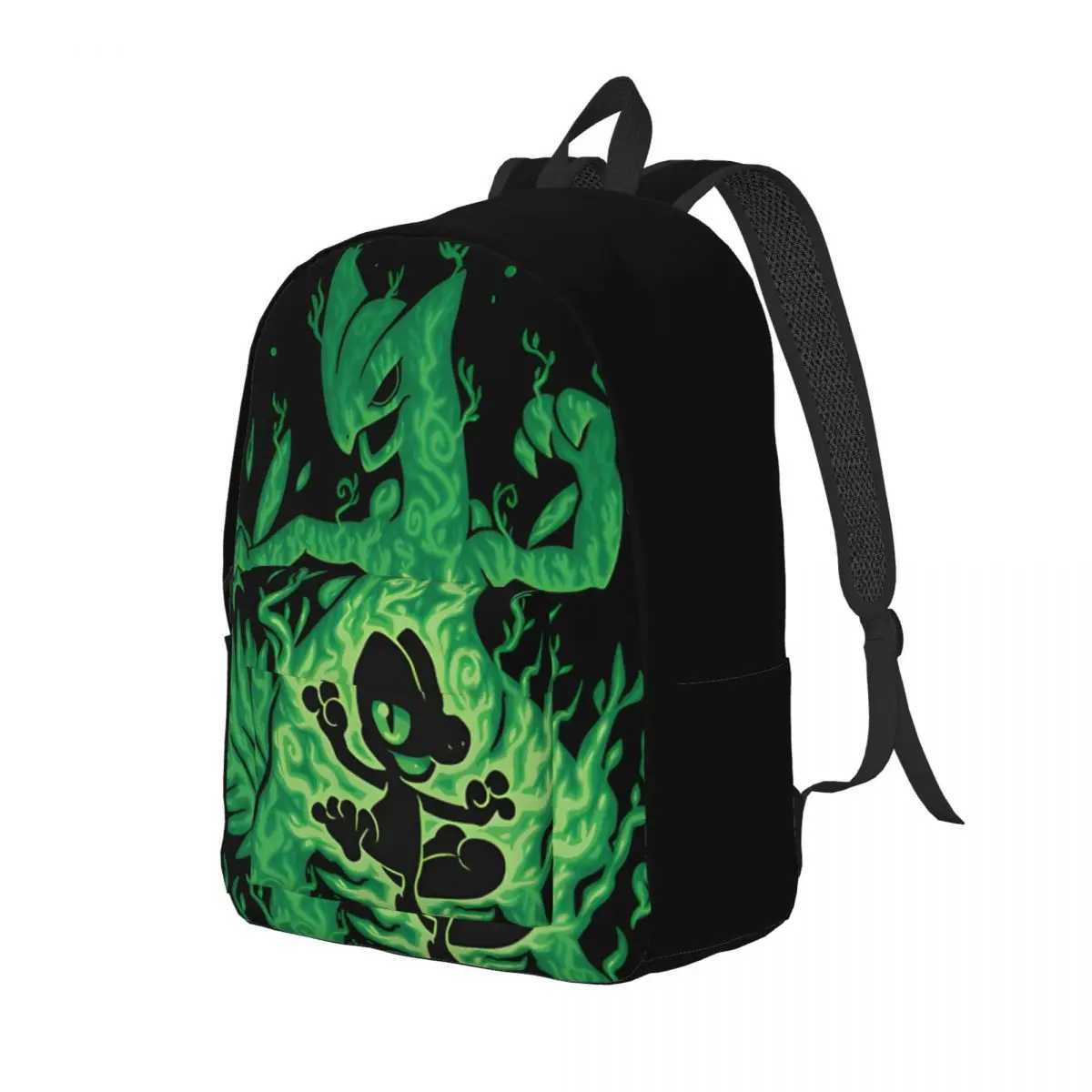 Silhouette Grass Gecko Evolution Backpack Pokemon Teen Girl Boy Men Women Adult Casual Hiking Gift Multi Compartment Storage Bag