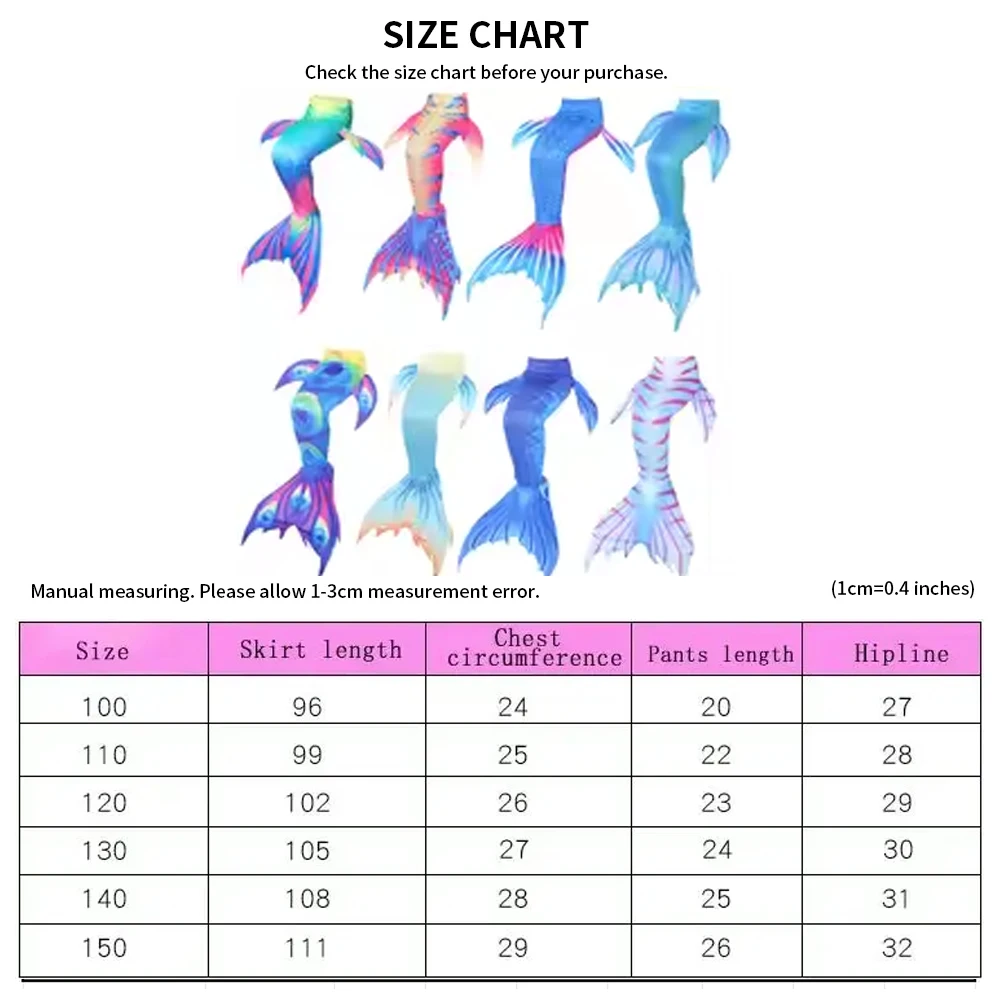 3-13 Years Old Girls The Little Mermaid Tails Children Memaid Swimsuit Kids Mermaid Tail for Swimming with Garland Nacklace