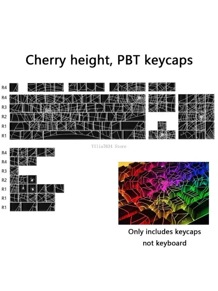  130pcs/set Ergonomic PBT Keycaps With Side Print Spiders Web Motifs KeyCap