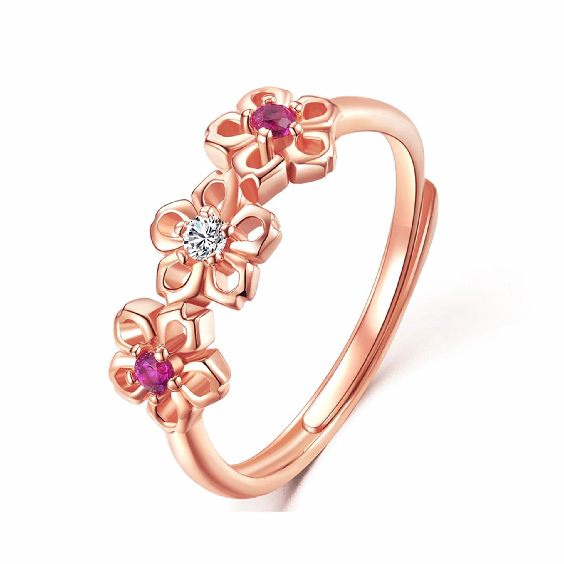 clover ring rose gold blooming plum silver ring women's flower ring