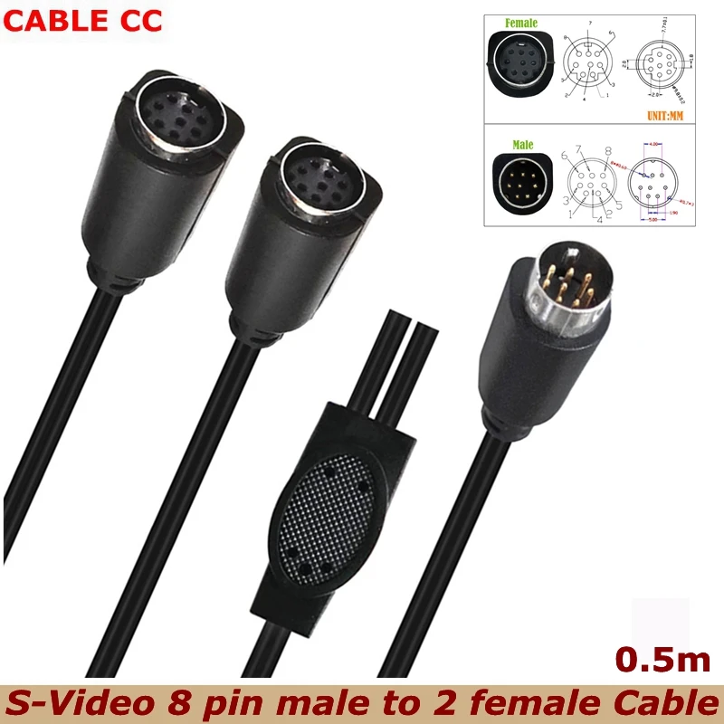 0.5m 1/2 male/female 8PIN S Terminal Cable mini Din8 Core Audio and Video Cable S Video Set-top Box TV Camera DVD VCD Adapter