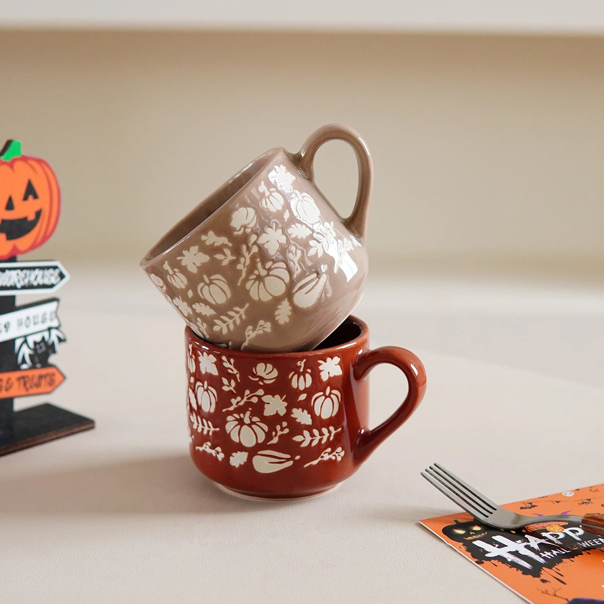 1 taza de café de calabaza de Halloween, taza pequeña de calabaza esmerilada de cosecha de otoño, taza de café de taza de pequeña capacidad, adecuada para taza de té de fiesta de Halloween, taza de café expreso, taza de bebida de cocina para sala de estar