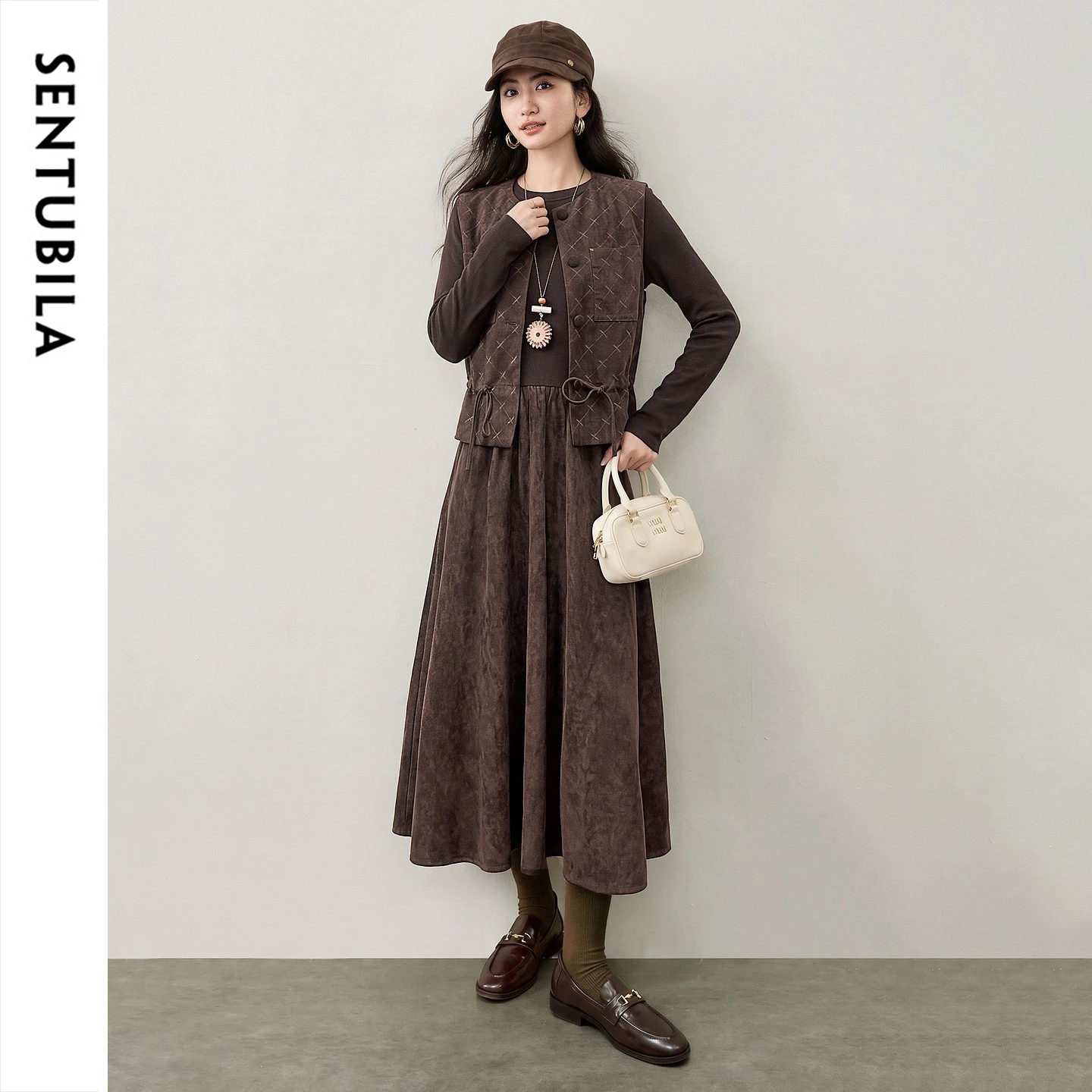 SENTUBILA Women's Matching Sets 2026 Faux Suede Commute Two Piece Set Winter Loose Knitted Long Sleeve Dress Outfit 164ZA9018