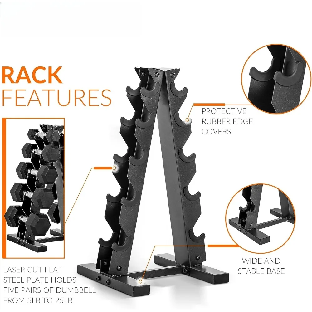 Juego de mancuernas recubiertas de goma con soporte vertical, opciones de 150 lb - Entrega rápida