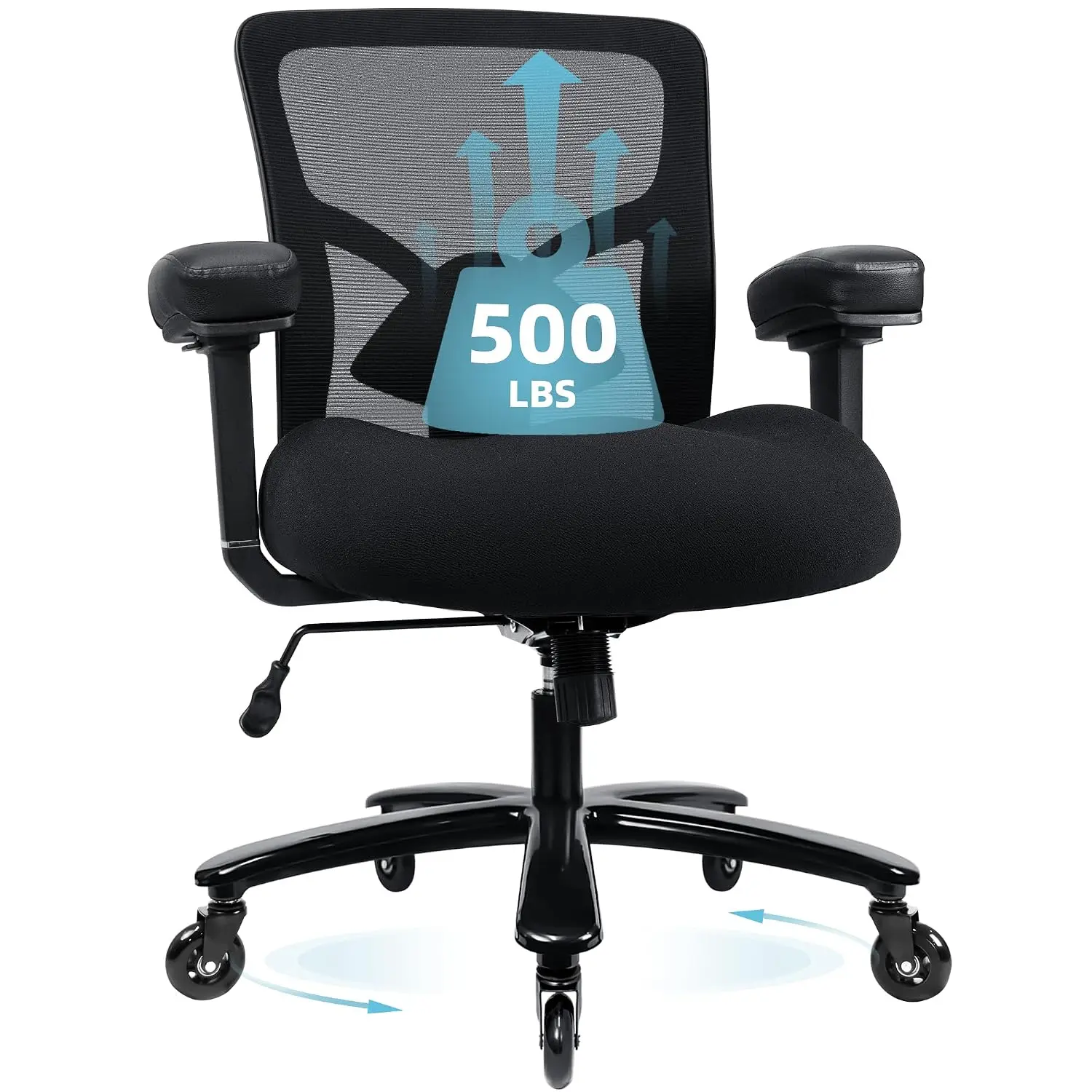 500LBS Heavy Duty Office Chair 4D Armrests Adjustable Backrest Memory Foam Seat Springs Big Tall Black, Customized