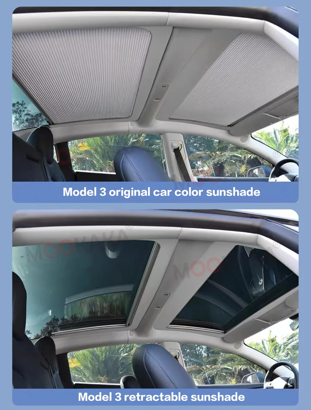 Auto Glass Roof Sunshade Front Rear Sunroof Skylight Blind Shading Net Sunroof Sunshade for Model 3 2019 - 2022  Model Y