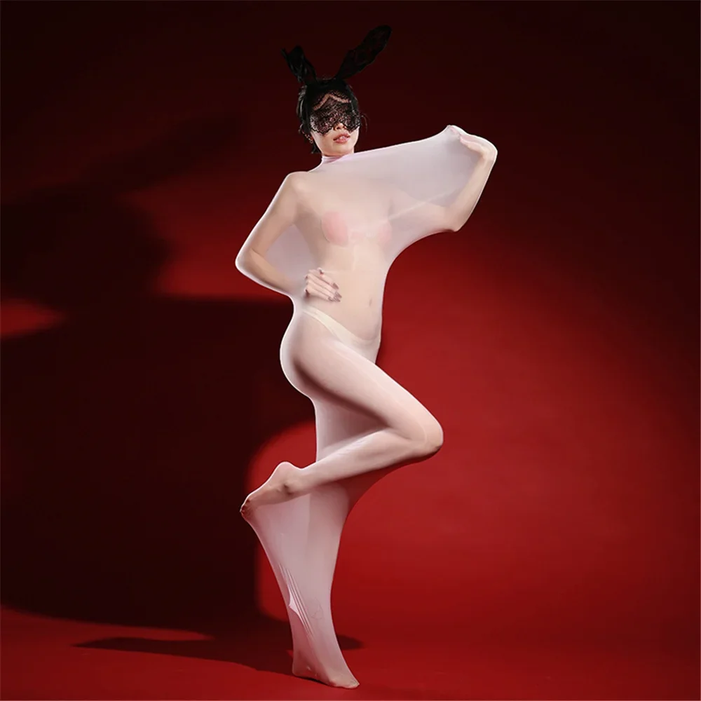 بدلة نسائية عالية المرونة مثيرة شفافة من خلال رومبير نيسيي ملابس نوم من الساتان اللامع ملابس نوم غريبة جوارب نسائية غريبة Unitard