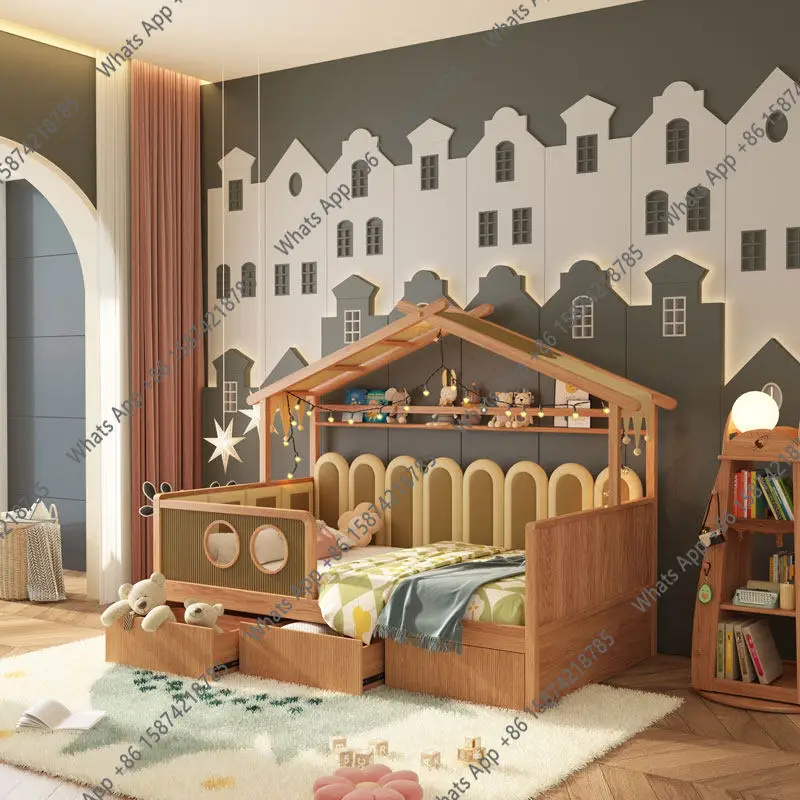 

Solid wood island bed island half height tree house tent guardrail princess bed children's room