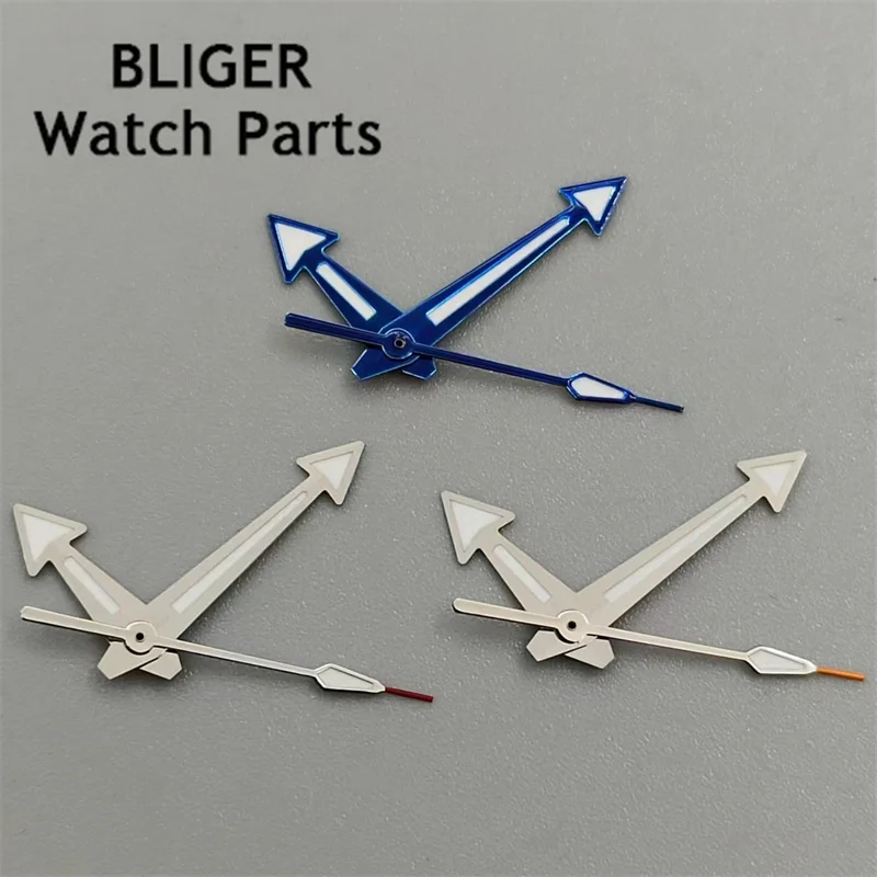 BLIGER silver blue watch hands green luminous hands fit NH35 NH36 movement