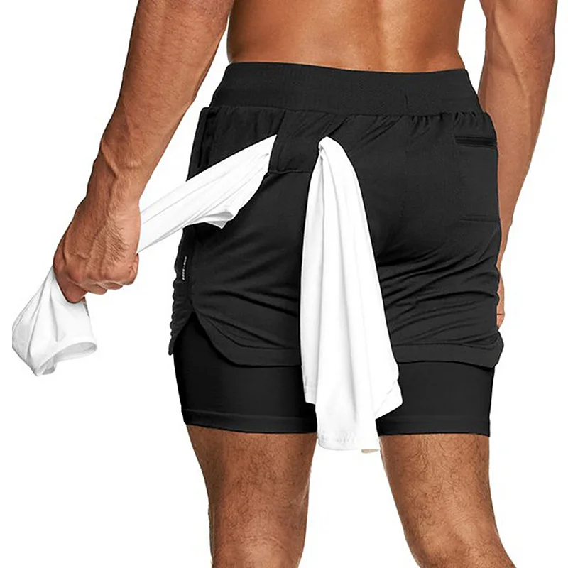 New Gym Men\'s Running Shorts Summer Fitness Bodybuilding Training Quick-drying Shorts Men Jogging Sports 2-in-1 Casual Shorts