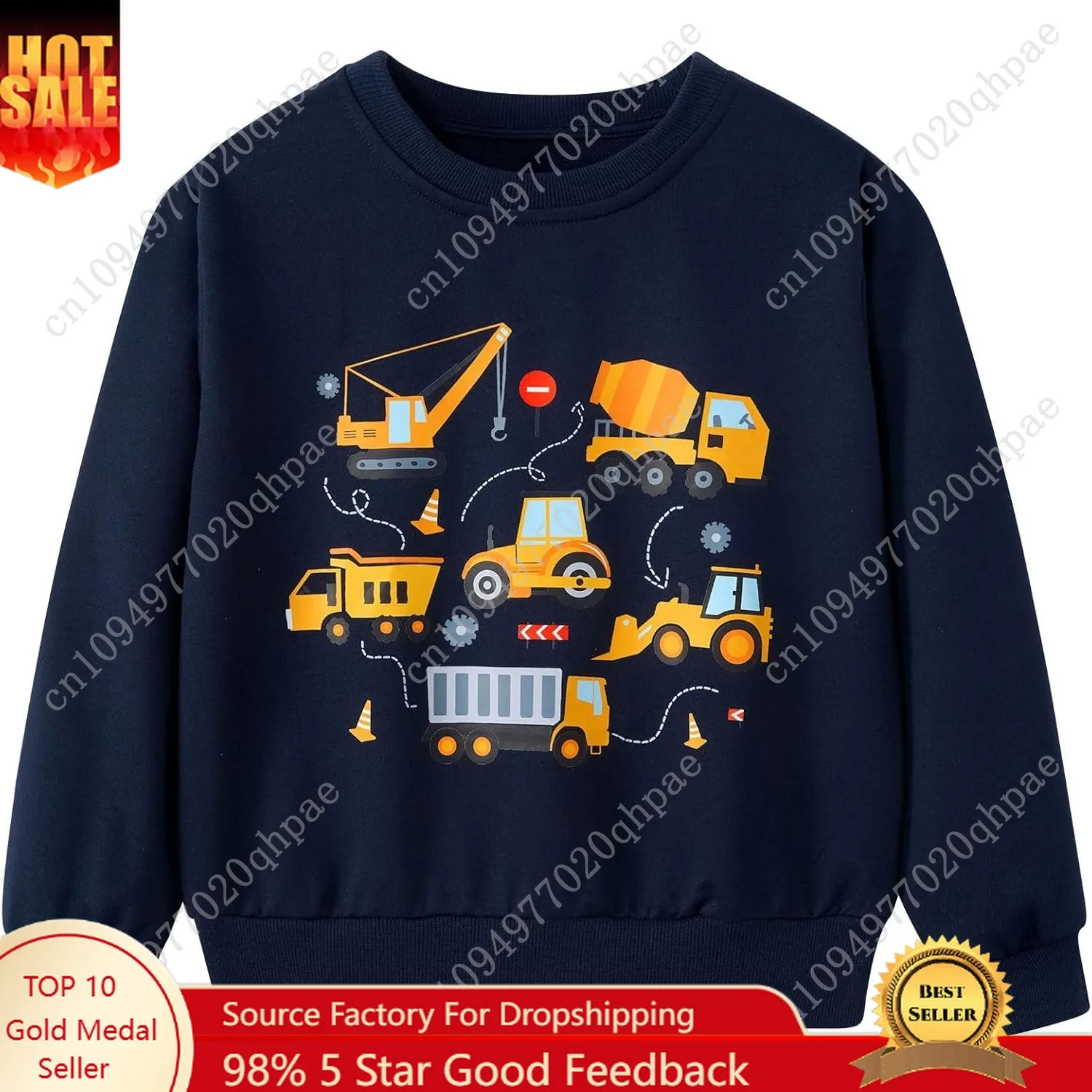 ฟันนี่โคคิดเสื้อสเวตเตอร์เด็กผู้ชาย เสื้อสเวตเตอร์เด็ก รถบรรทุก งานก่อสร้าง คอกลม 2-6 ปี