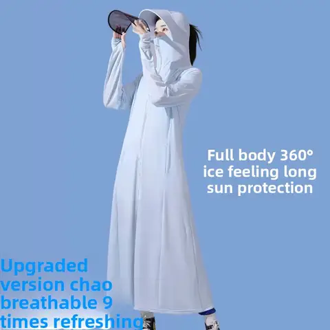 New Women Summer Long Sunscreen Skin Jacket Ice Silk UV Protection Breathab Cool Feeling Thin Sunscreen Coat Outdoor Skin Jacket
