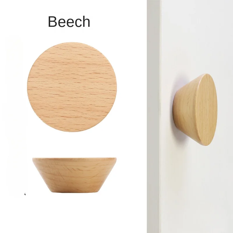 2PC circular button handle Nordic style solid wood home wardrobe drawer cabinet handle single hole wooden handle pastoral style