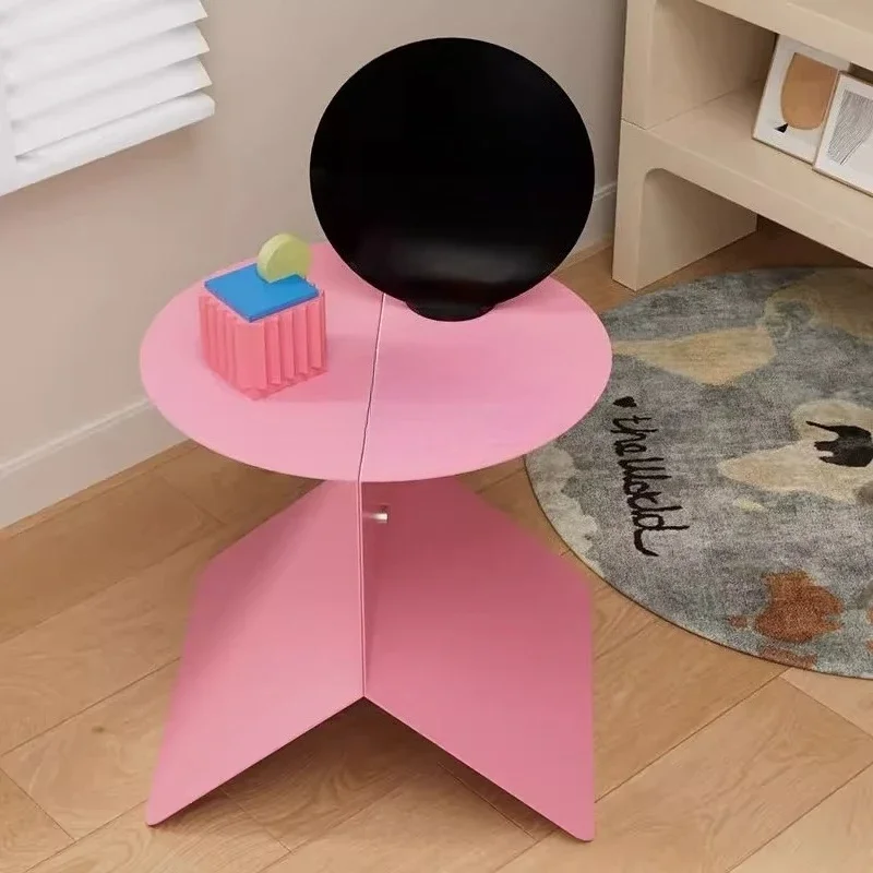 Nordic dopamine cute coffee table cream wind edge pink household bedroom bedside shelf corner table